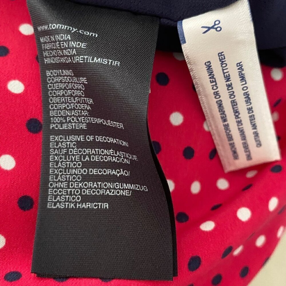 Tommy Hilfiger Polka Dot Elastic Waist Dress, Navy Pink Sleeveless Women's Size - Picture 9 of 10